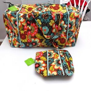 Vera Bradley Disney Parks Perfect Petals Large Duffel & Large Cosmetic NWT